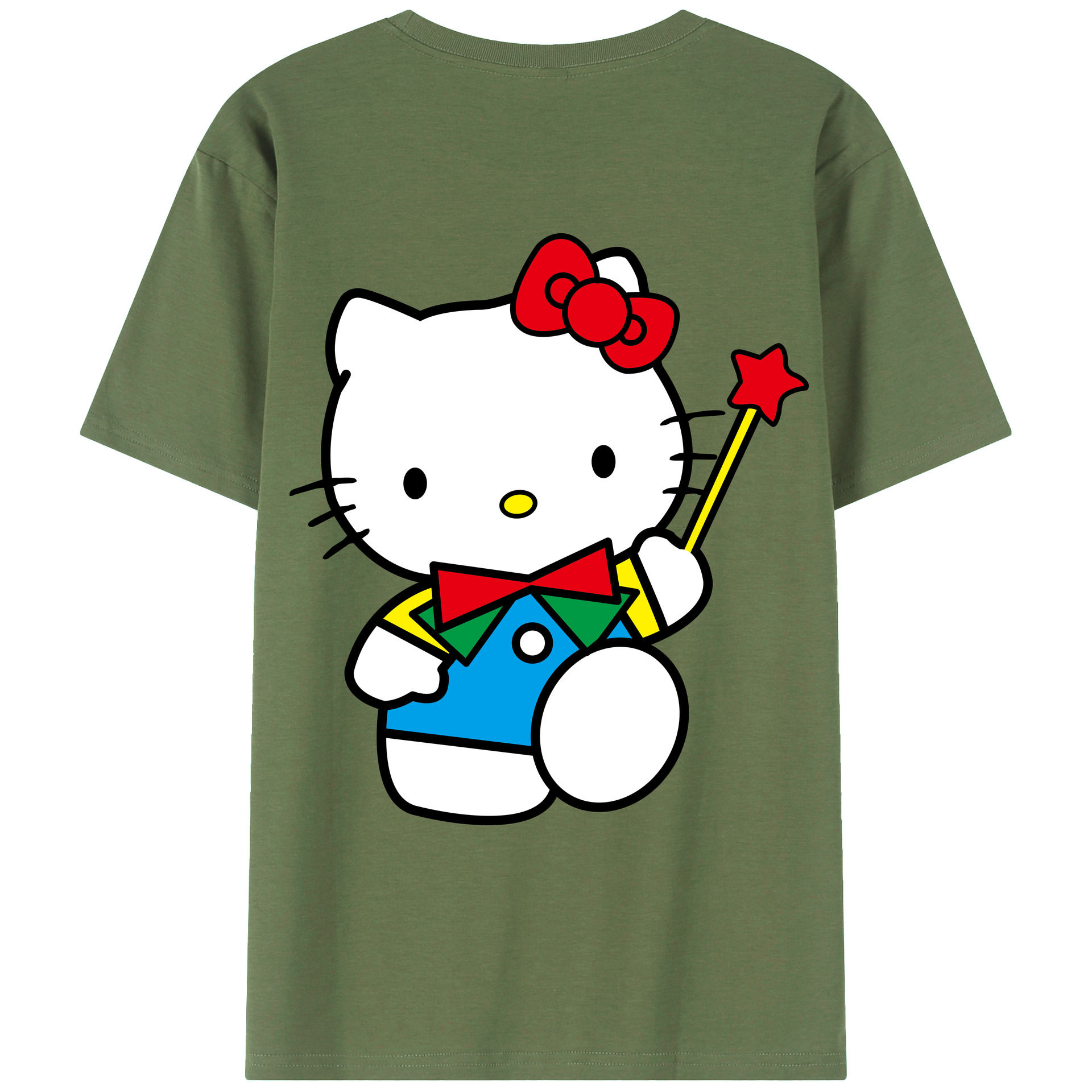 （画像用） Hello Kitty ハローキティ 綿100％ メンズ半袖Tシャツ（バックプリント） 通気性